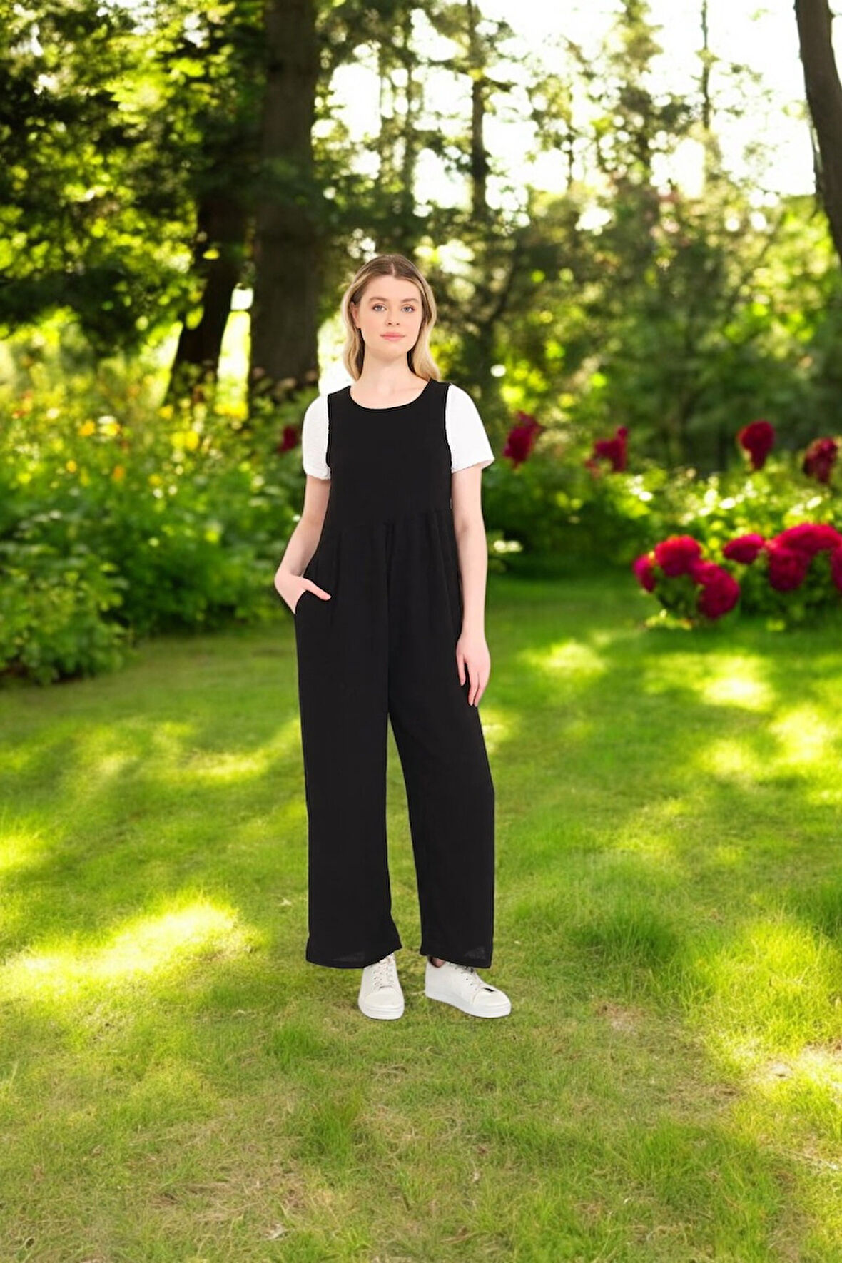 Sırt Detaylı Yazlık Keten Tulum