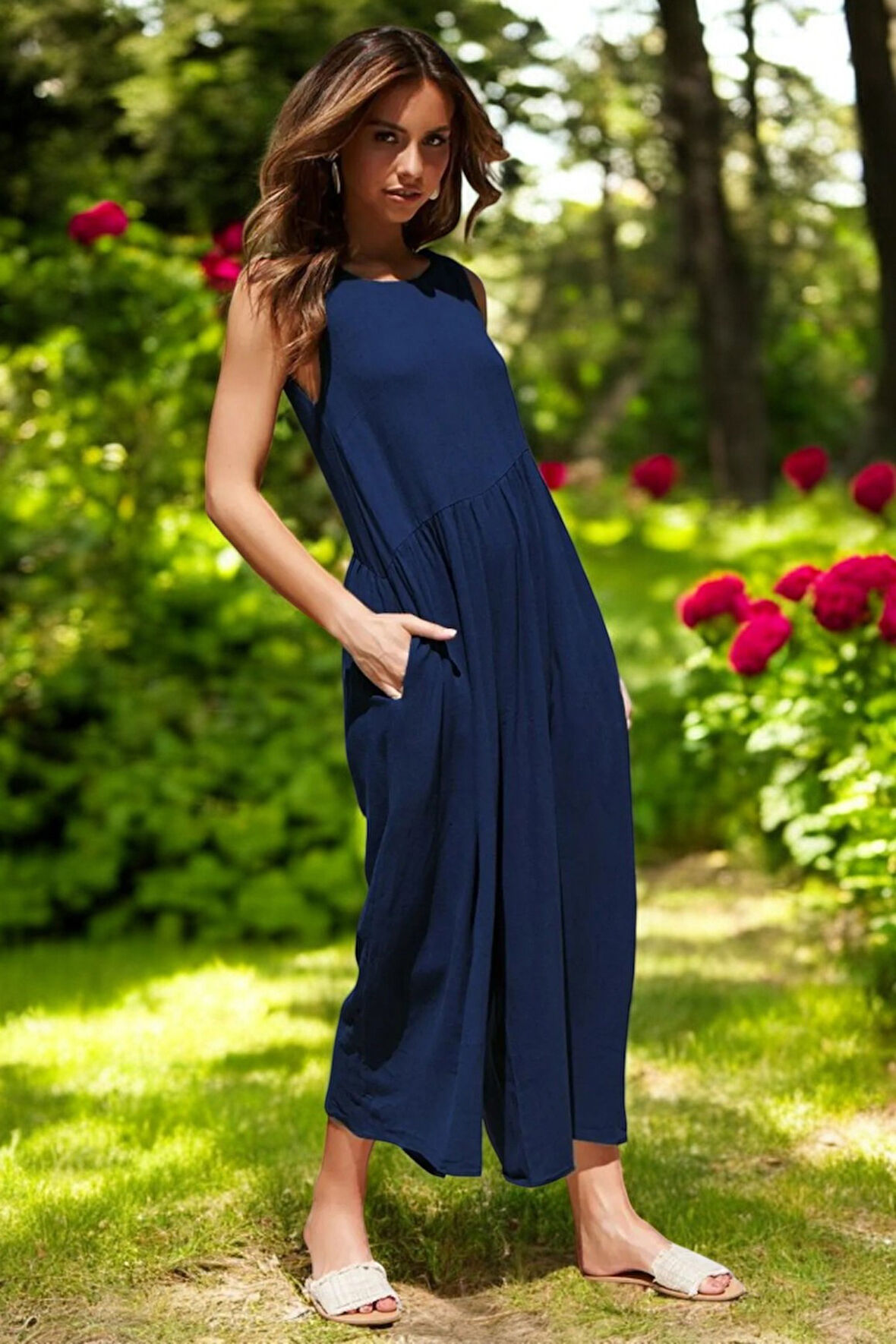 Sırt Detaylı Şık Keten Tulum