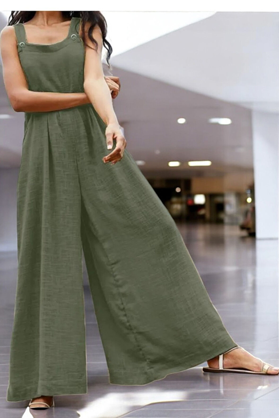 Yazlık Salaş Şık Keten Tulum