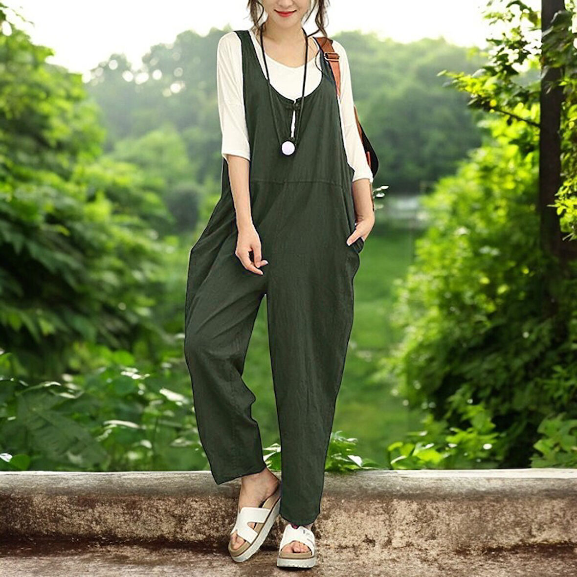 Yazlık Salopet Rahat Keten Tulum