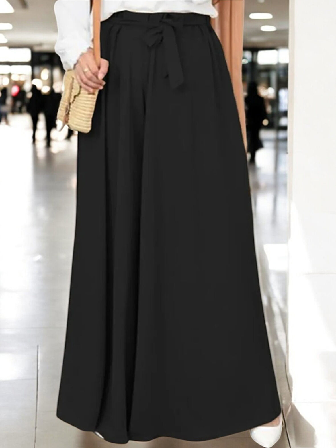 Günlük Kemerli Kadın Keten Pantolon Şalvar