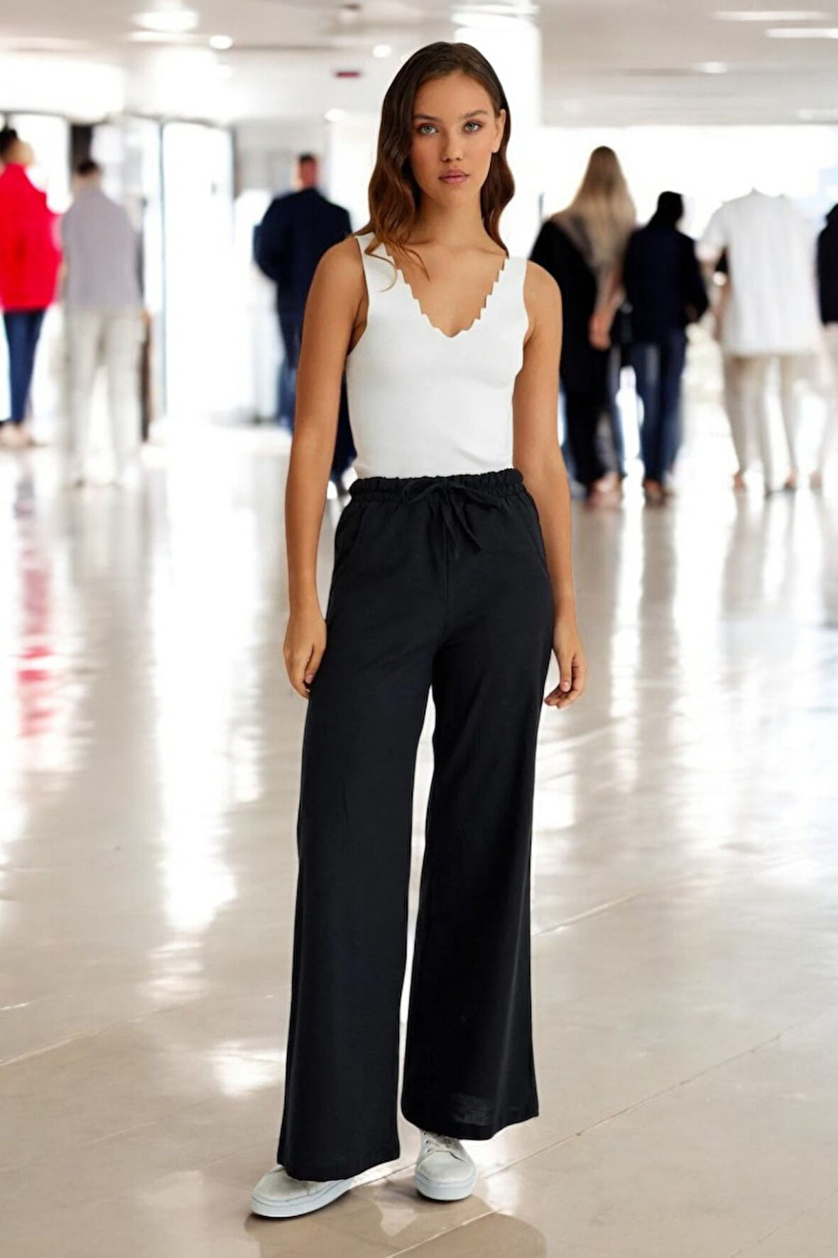 Yazlık Beli Lastikli Keten Pantolon