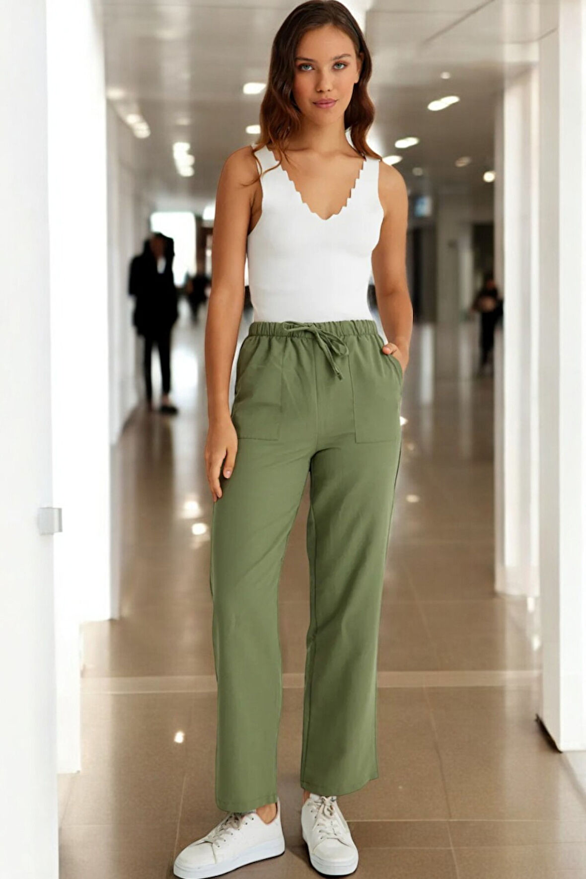 Beli Bağcıklı Yazlık Kadın Keten Pantolon