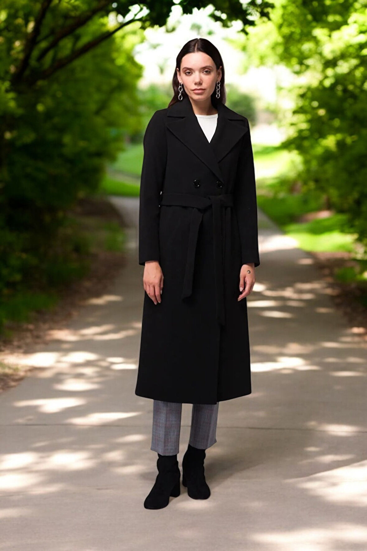 Kışlık Düğme Detaylı Kaşmir Kadın Kaşe Kaban