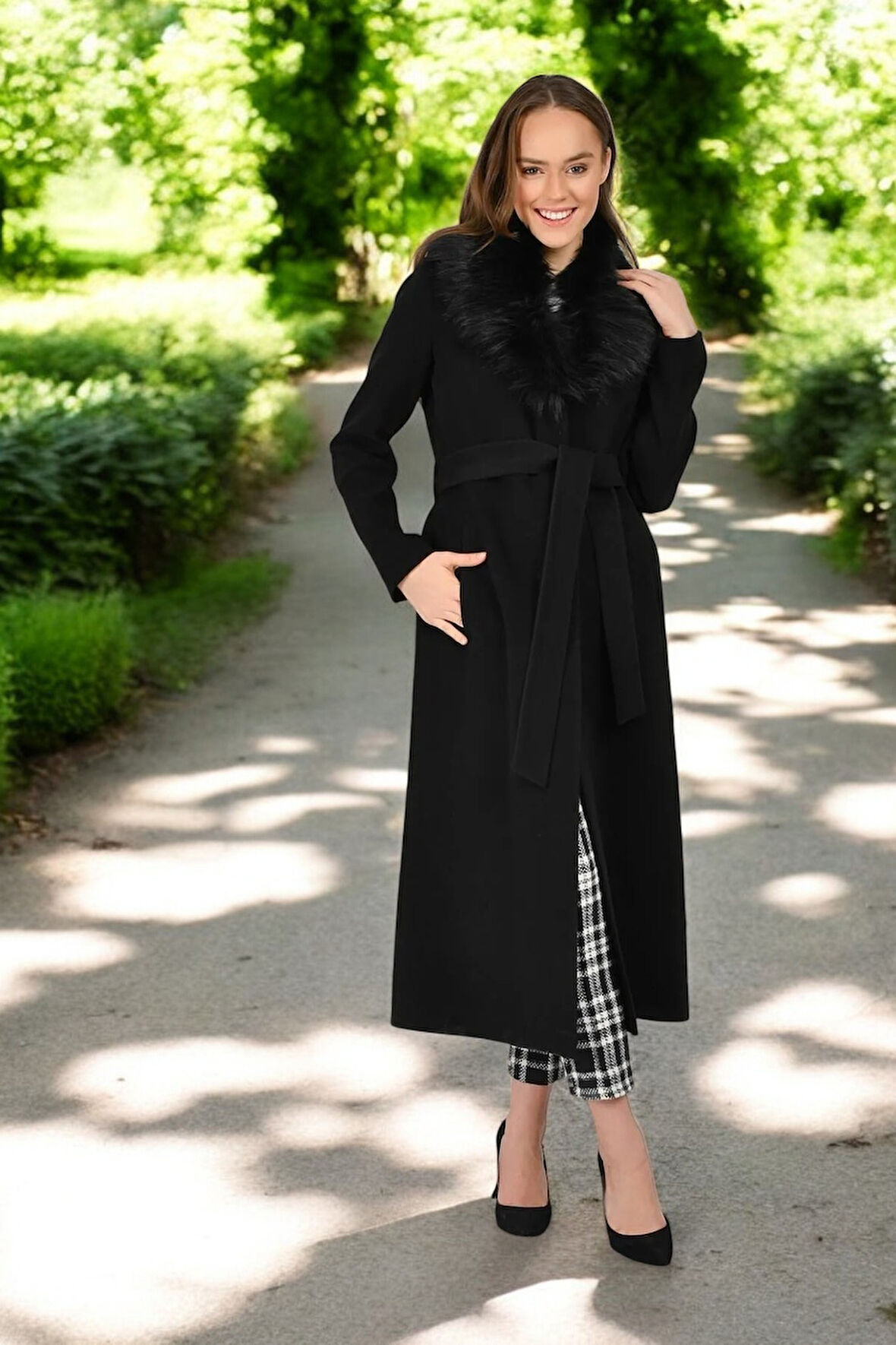 Kürk Yaka Kadın Kaşmir Kaşe Kaban