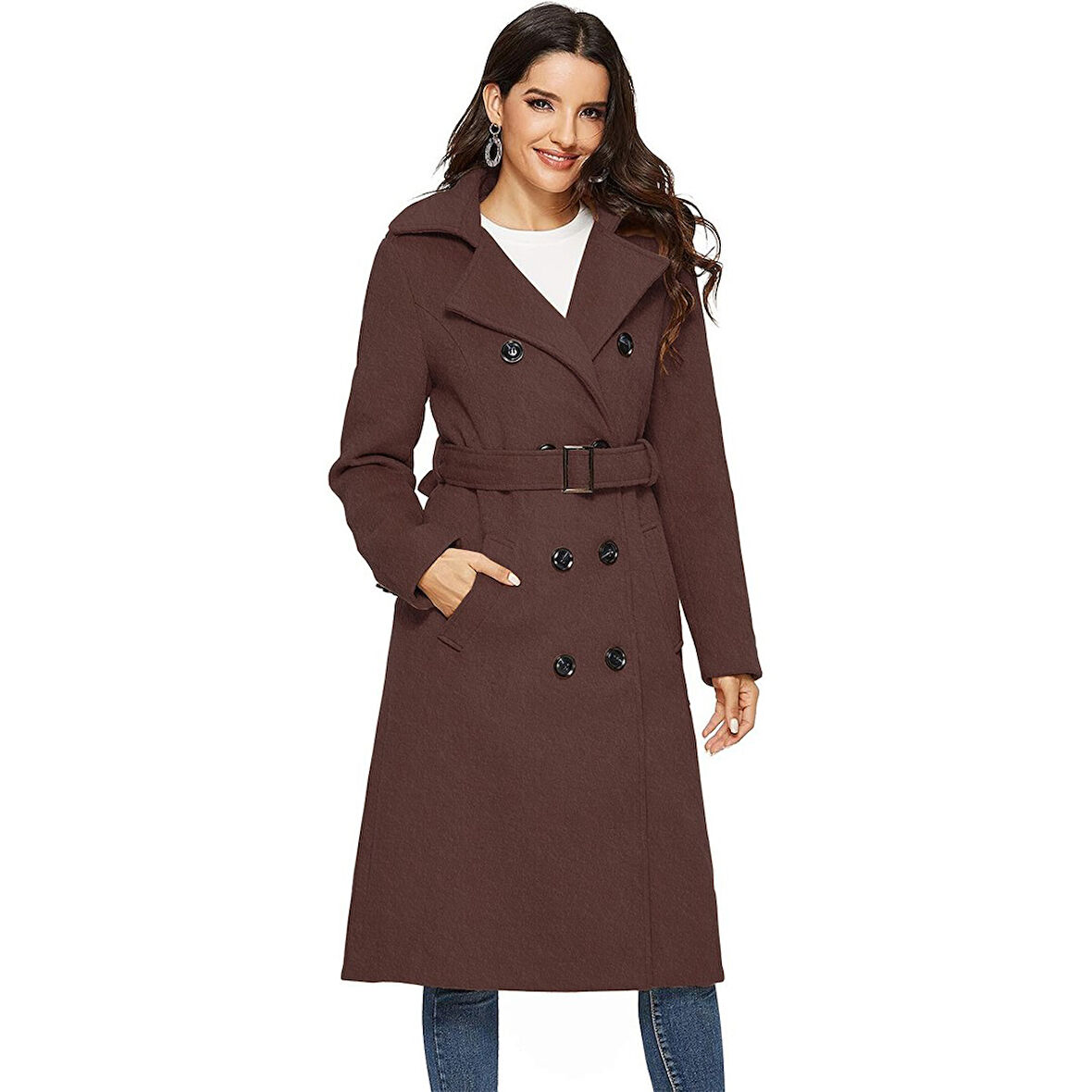 Aksesuarlı Kaşe Kaban Kemer Detaylı