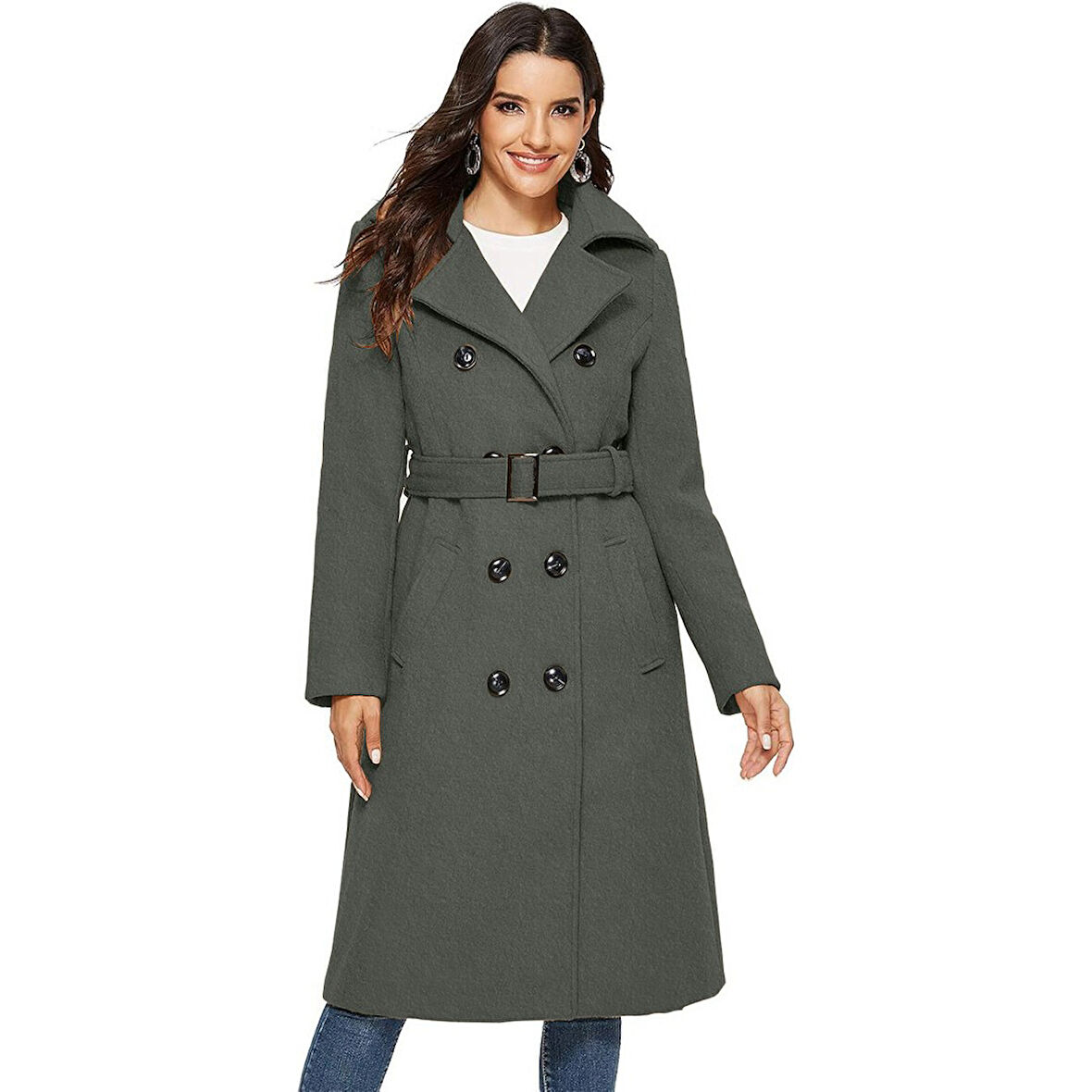 Kemer Detaylı Aksesuarlı Kaşe Kaban