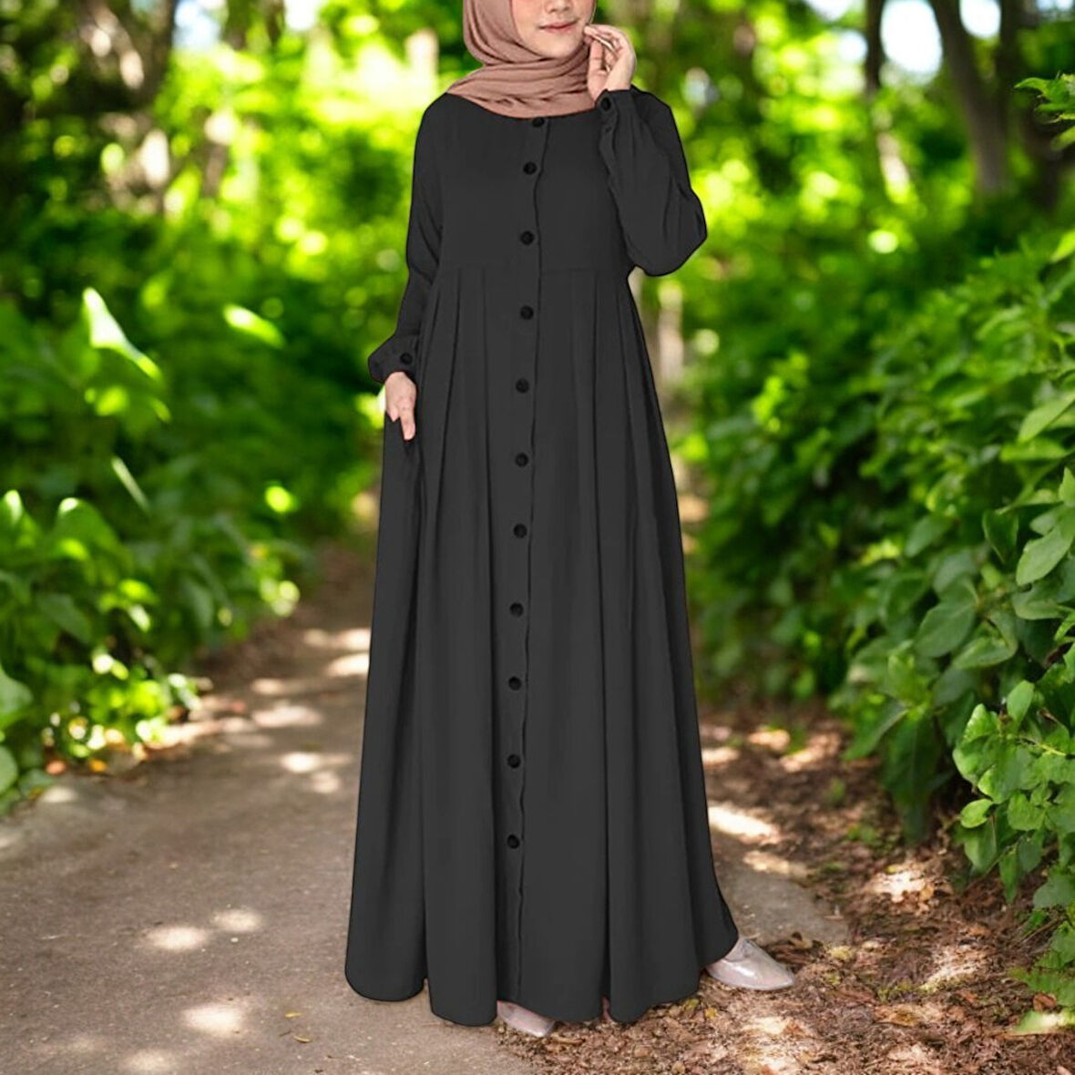 Tam Boy Keten Tesettür Elbise