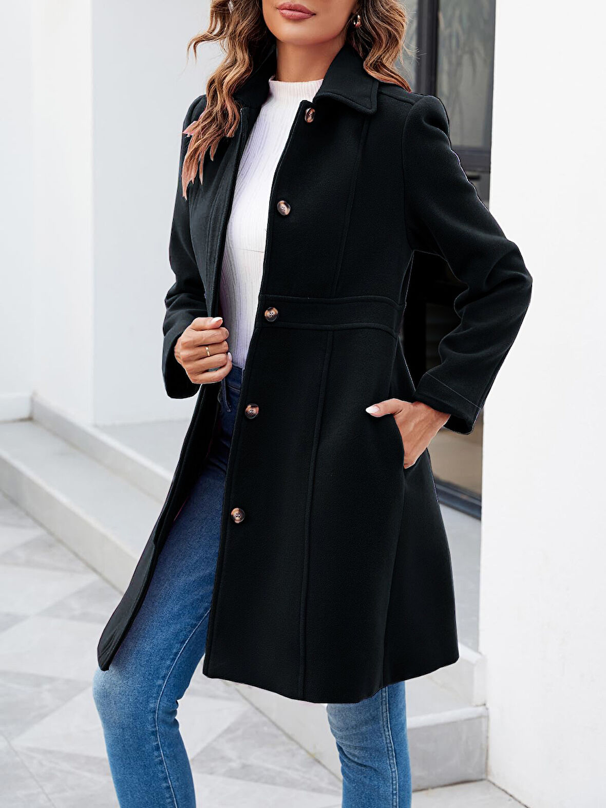 Dikiş Detaylı Tasarım Kaşe Kaban