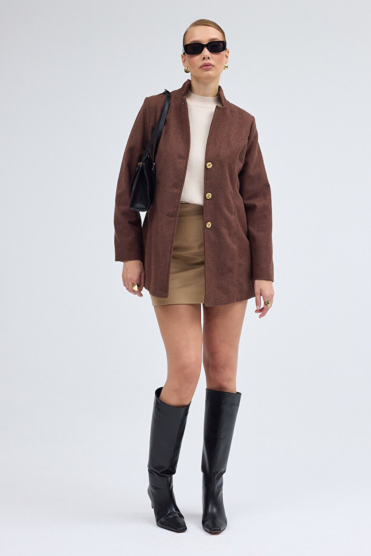 Tasarım Yaka Kısa Boy Kaşe Kaban