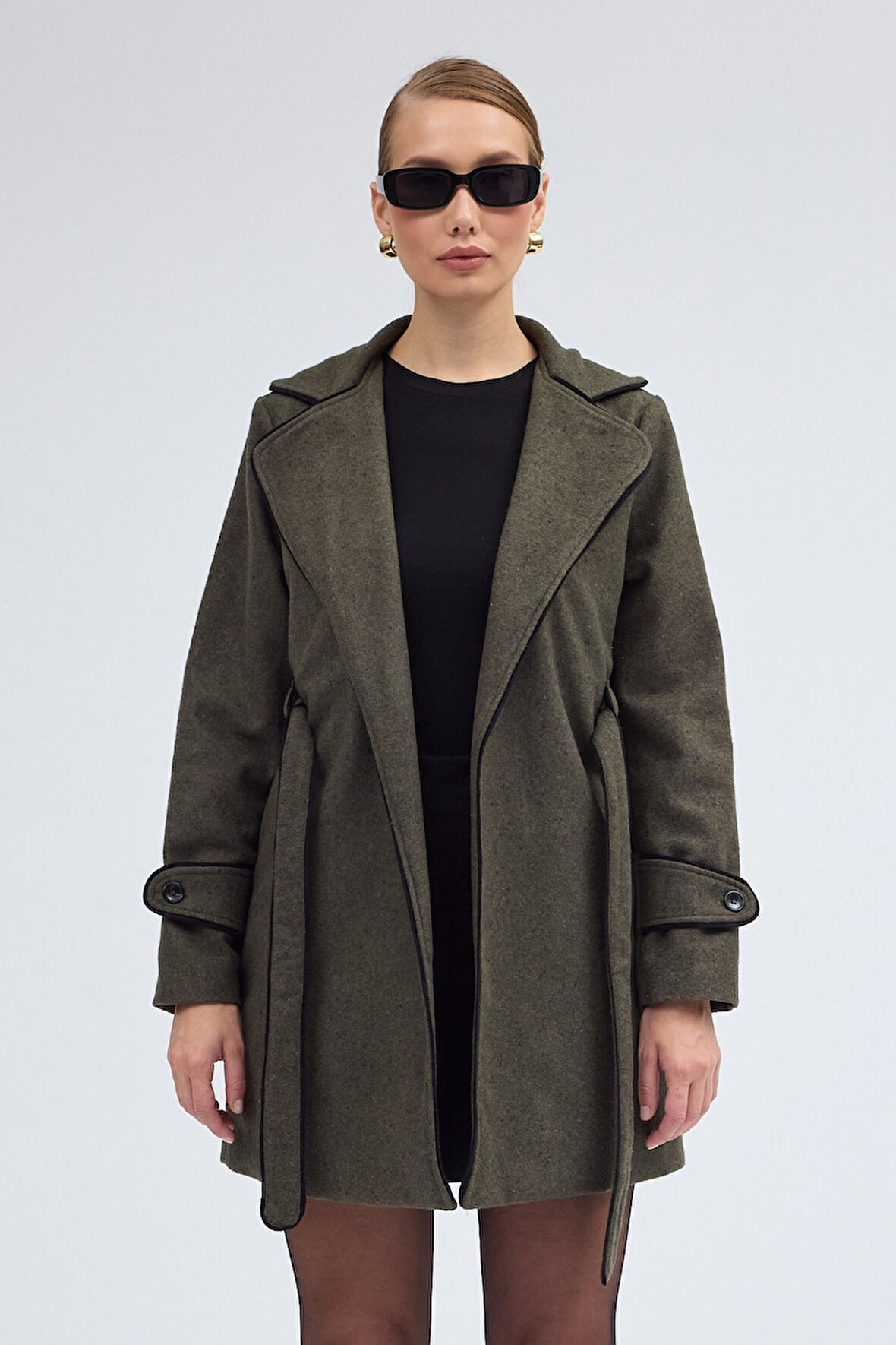 Kaşe Kadın Şık Tasarım Yaka Kaban ve Kemer