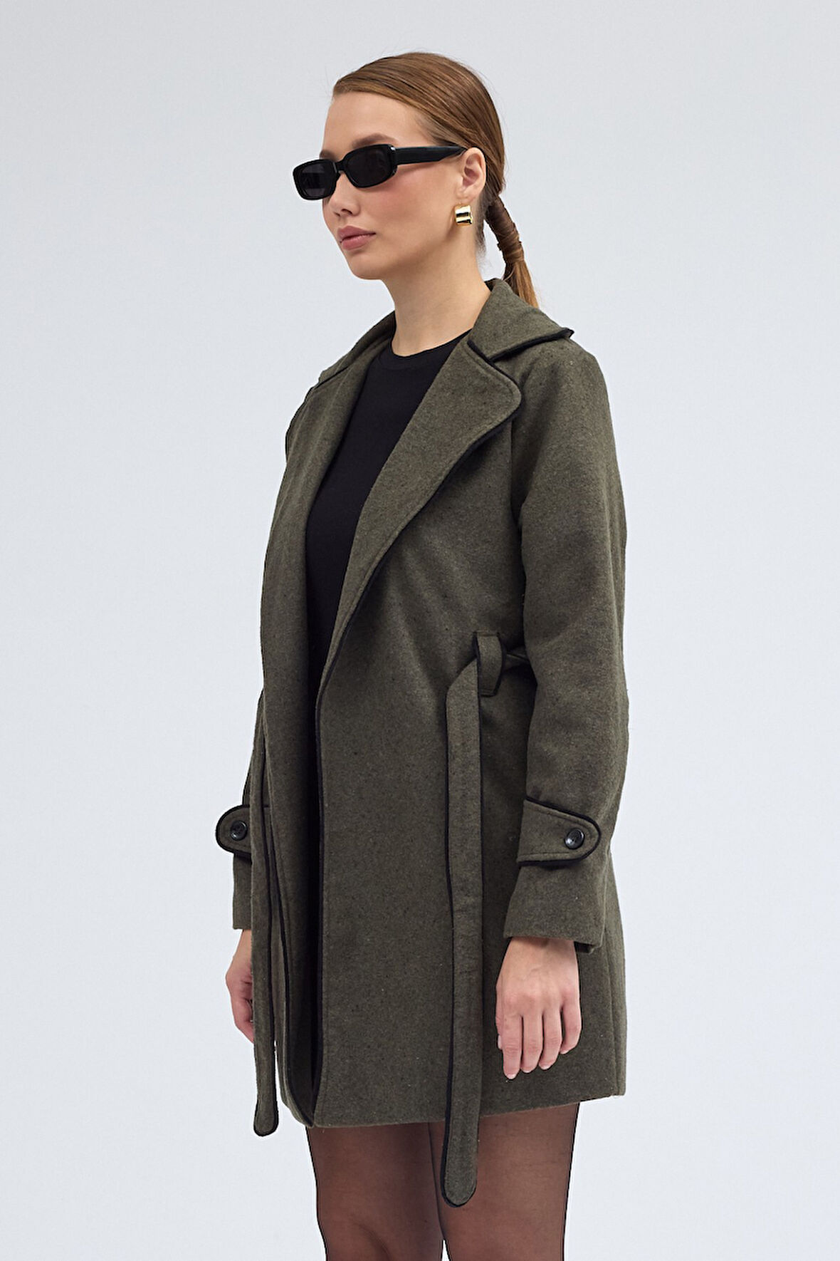 Kaşe Kadın Şık Tasarım Yaka Kaban ve Kemer