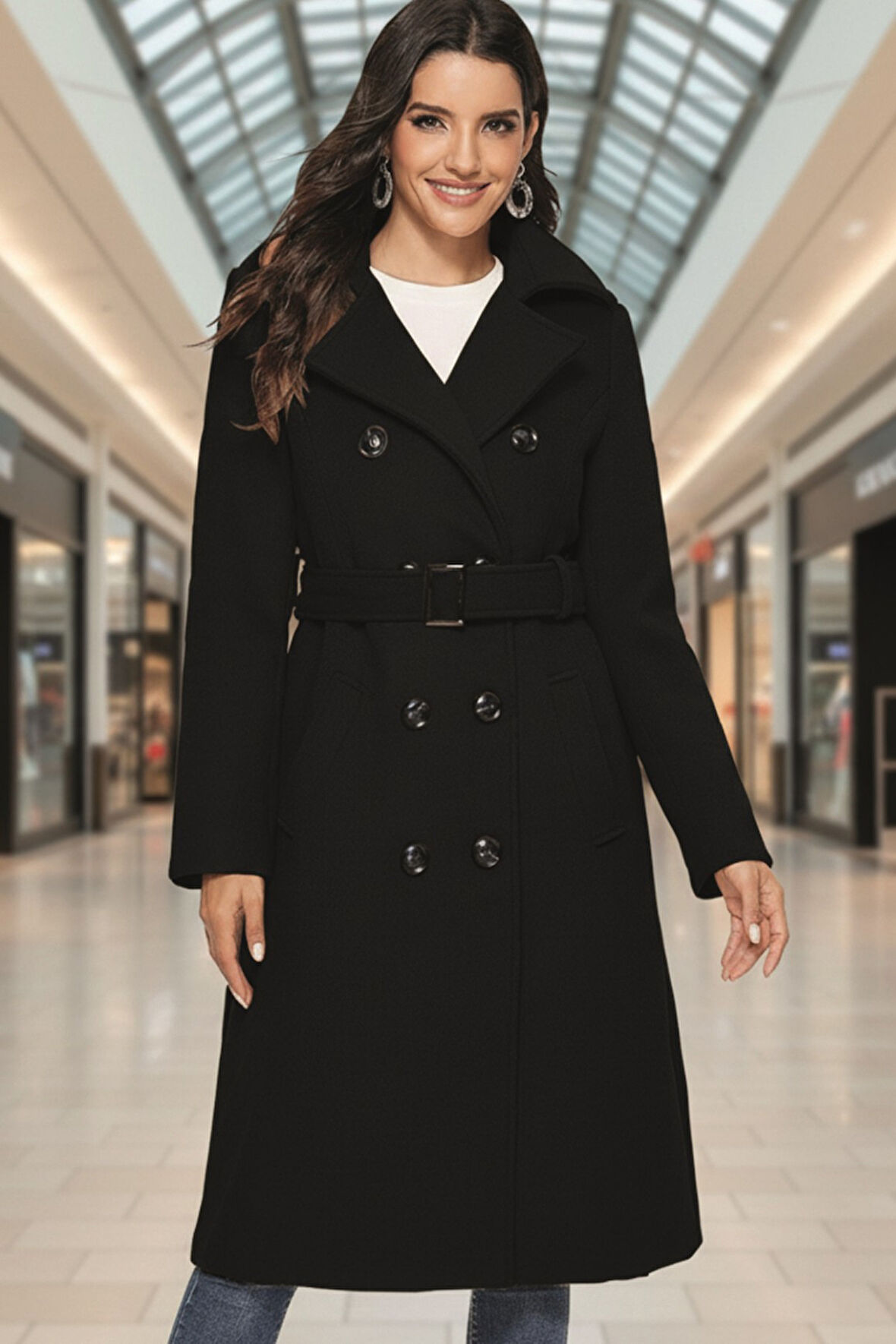 Aksesuarlı Kaşe Kaban Kemer Detaylı