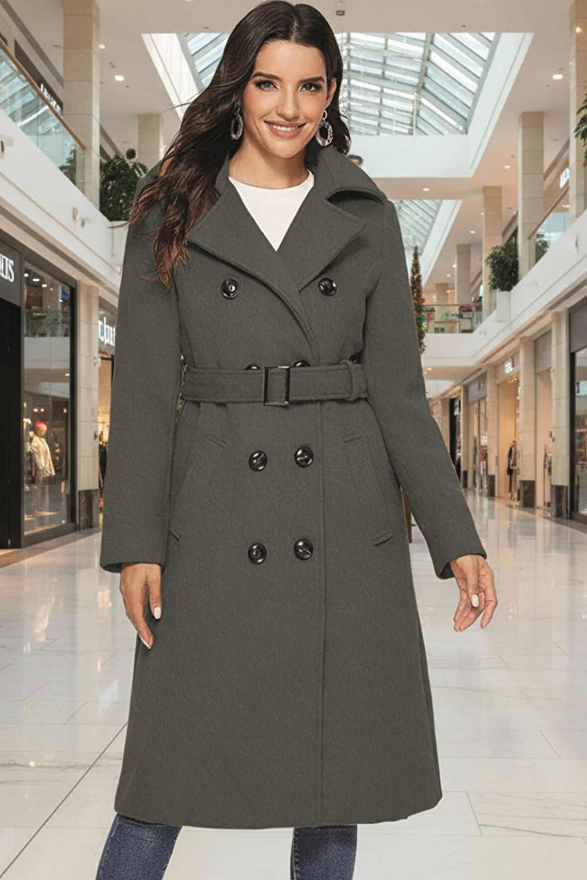 Kemer Detaylı Aksesuarlı Kaşe Kaban