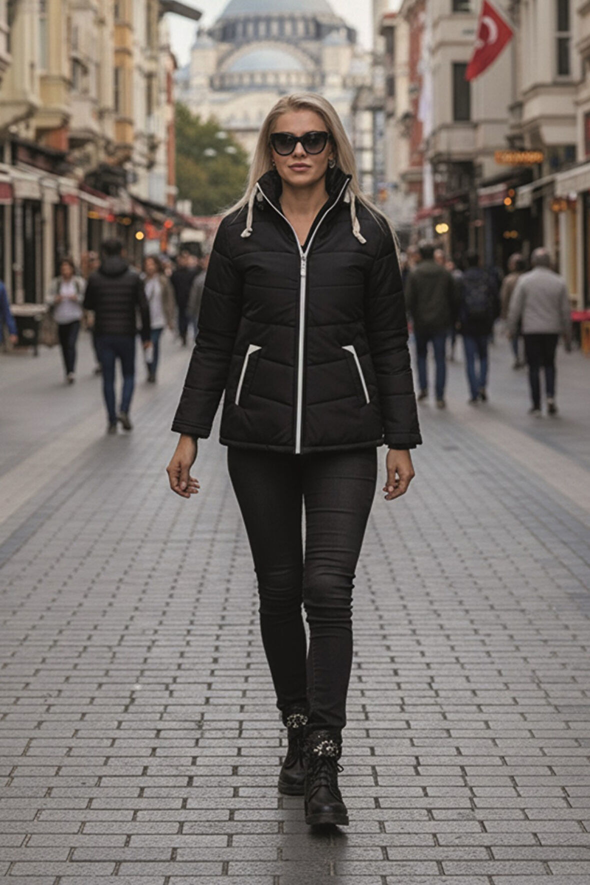 Kapüşonlu Kışlık Kadın Şişme Kısa Mont