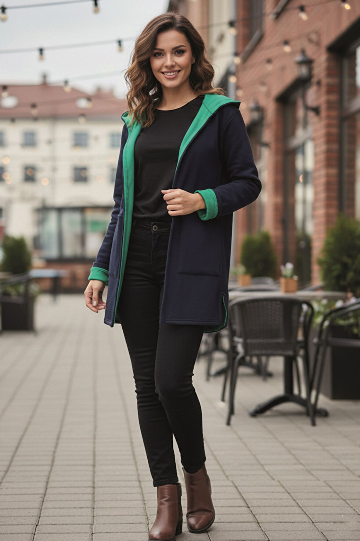 Günlük Renkli Kapüşonlu Spor Kadın Ceket