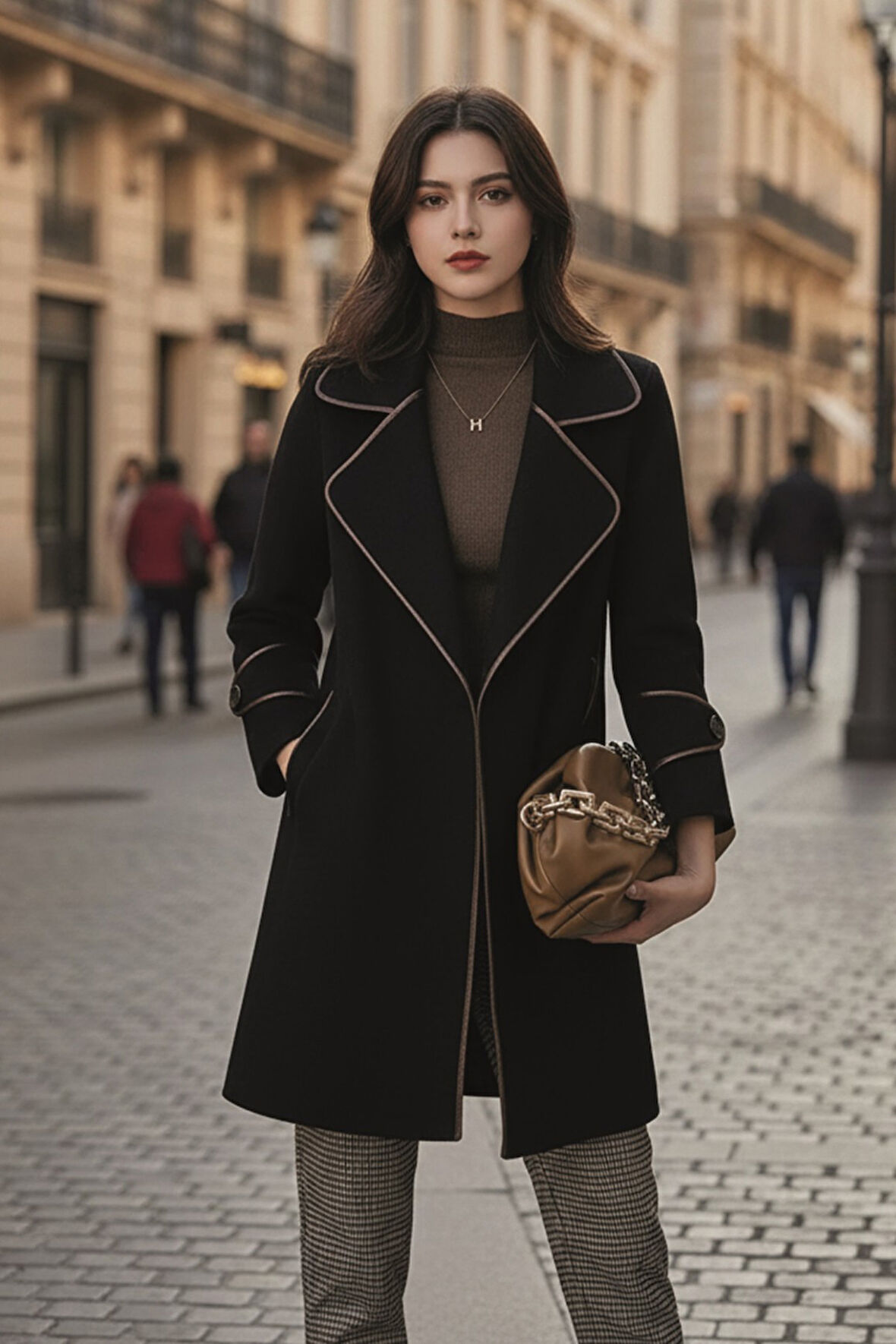 Kaşe Kadın Şık Yaka Kaban ve Kemer