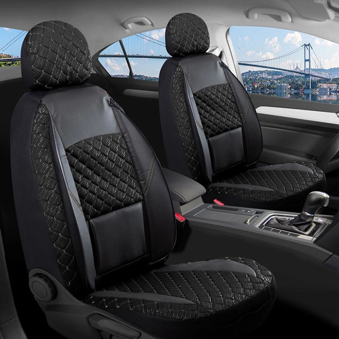 Opel Corsa F Uyumlu Yarı Deri Oto Koltuk Kılıfı Ön Arka Set Alpine Model Siyah SC