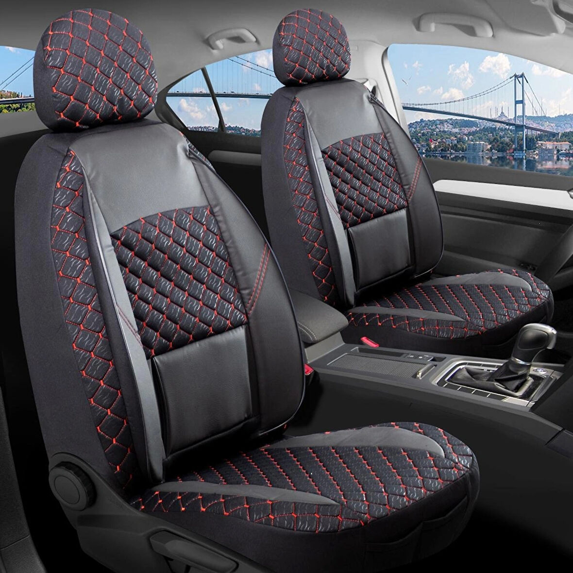 
Fiat Albea Uyumlu Yarı Deri Oto Koltuk Kılıfı Ön Arka Set Alpine Model Siyah Kırmızı SC