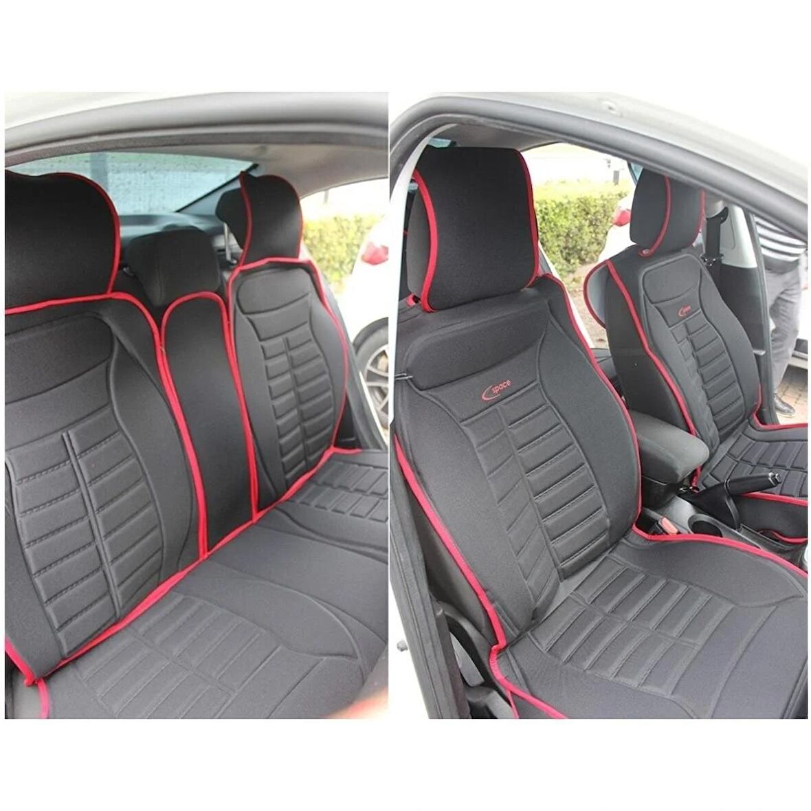 Porche Cayenne Uyumlu Lüks Oto Koltuk Minderi Ön Arka Set Siyah Kırmızı 03-09