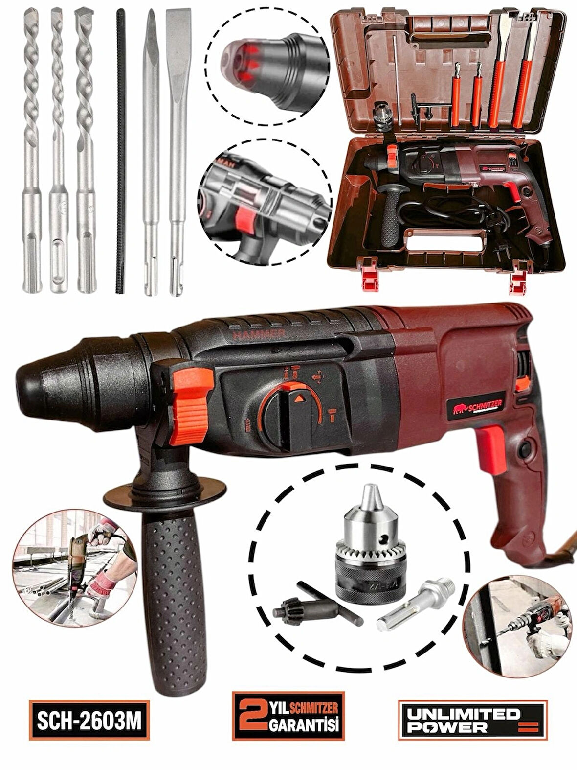 850 W (SDS PLUS) Metal Şanzuman Profesyonel Darbeli Matkap Kırıcı Delici 26mm Hilti