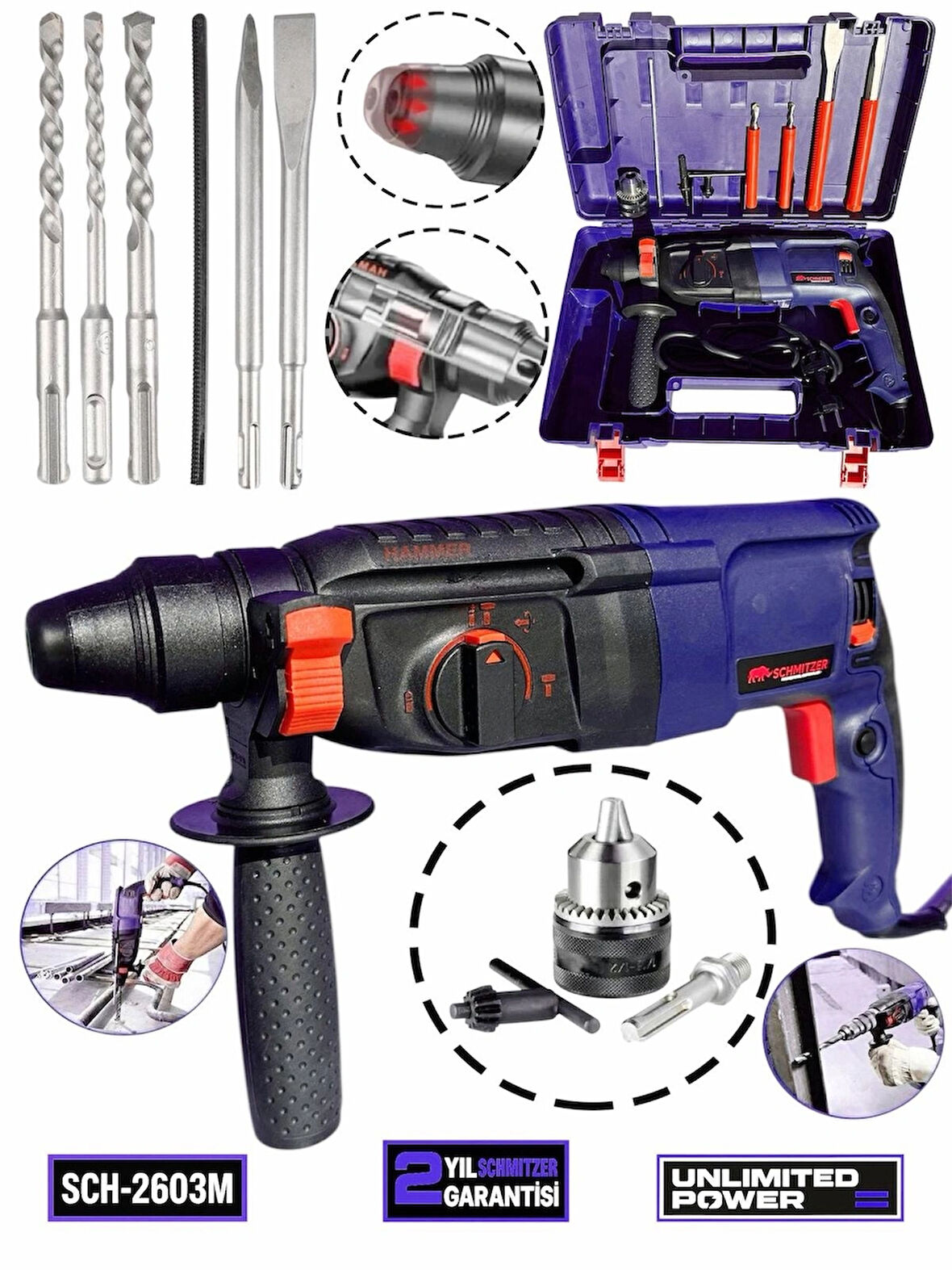 850 W (SDS PLUS) Metal Şanzuman Profesyonel Darbeli Matkap Kırıcı Delici 26mm Hilti