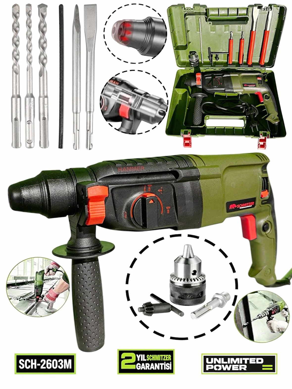 850 W (SDS PLUS) Metal Şanzuman Profesyonel 2.8 Juel Darbeli Matkap Kırıcı Delici 26mm Hilti