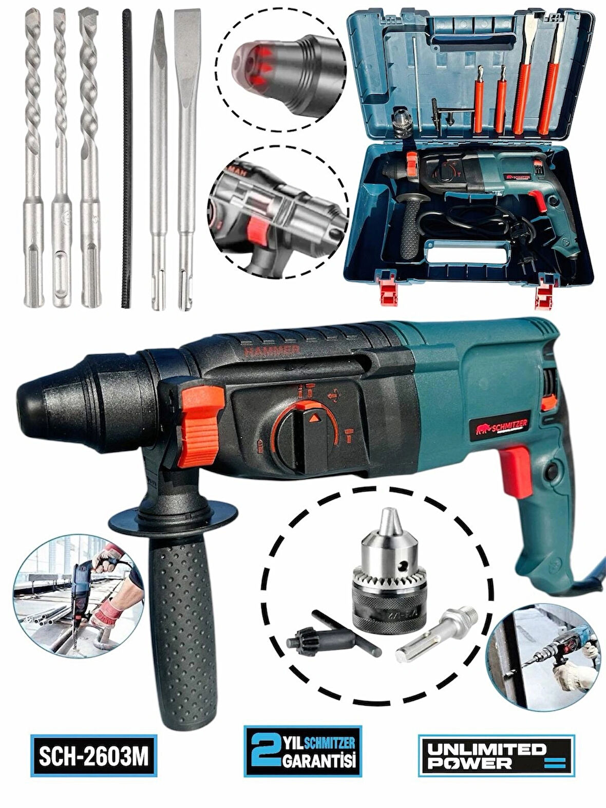 850 W (SDS PLUS) Metal Şanzuman Profesyonel Darbeli Matkap Kırıcı Delici 26mm Hilti