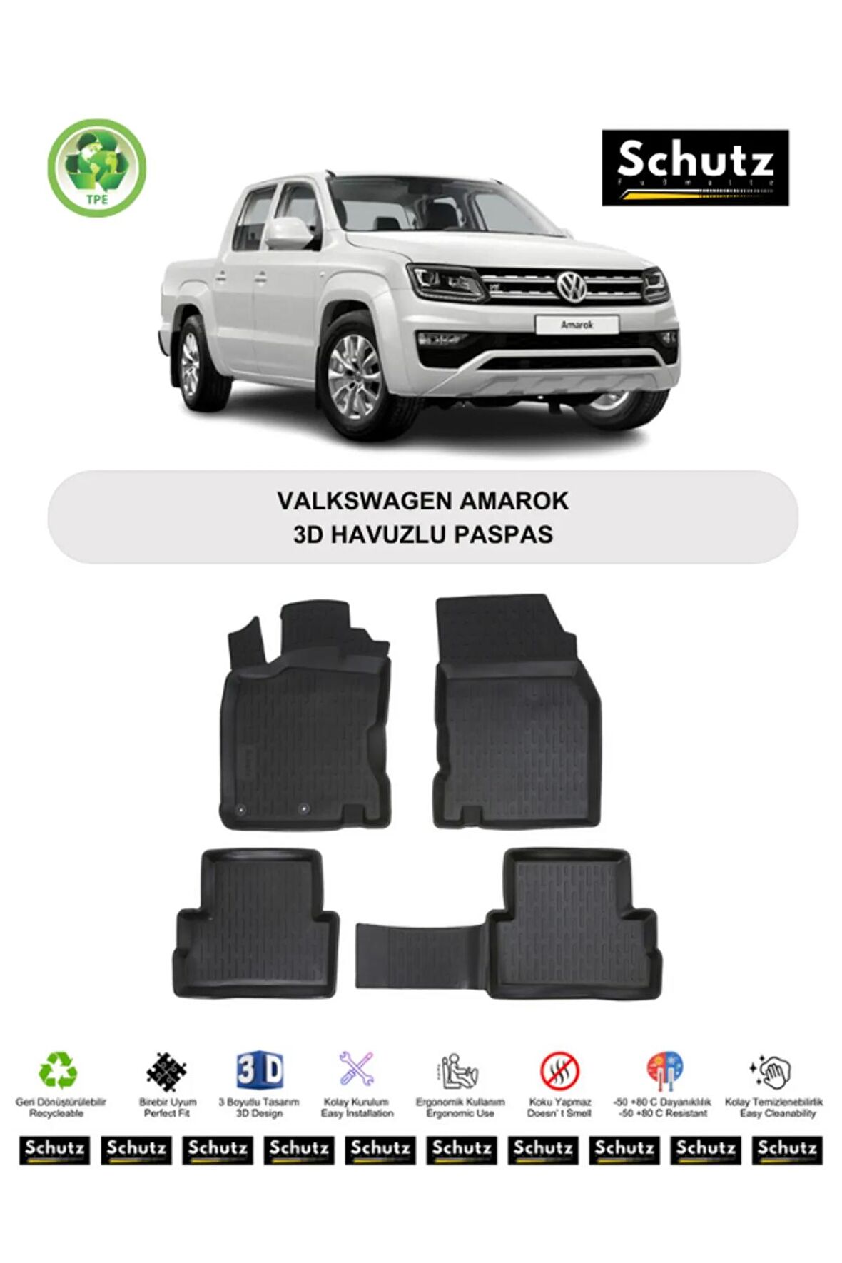 VOLKSWAGEN AMAROK İÇİN UYUMLU 3D HAVUZLU OTO PASPAS