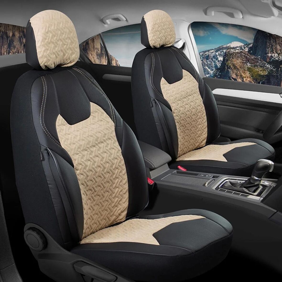 
Renault Megane 1 Uyumlu Deri Detaylı Süet Kumaş Ön Arka Set Oto Koltuk Kılıfı Siyah Bej SC