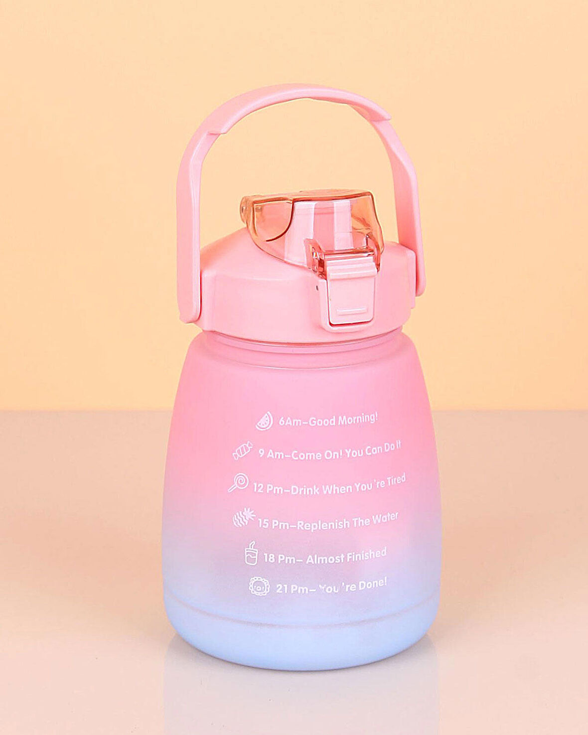 1100 ML Pembe Tombul Motivasyon Matarası Çantalı Suluk, Okul Suluğu Askılı Matara Sticker Hediyeli