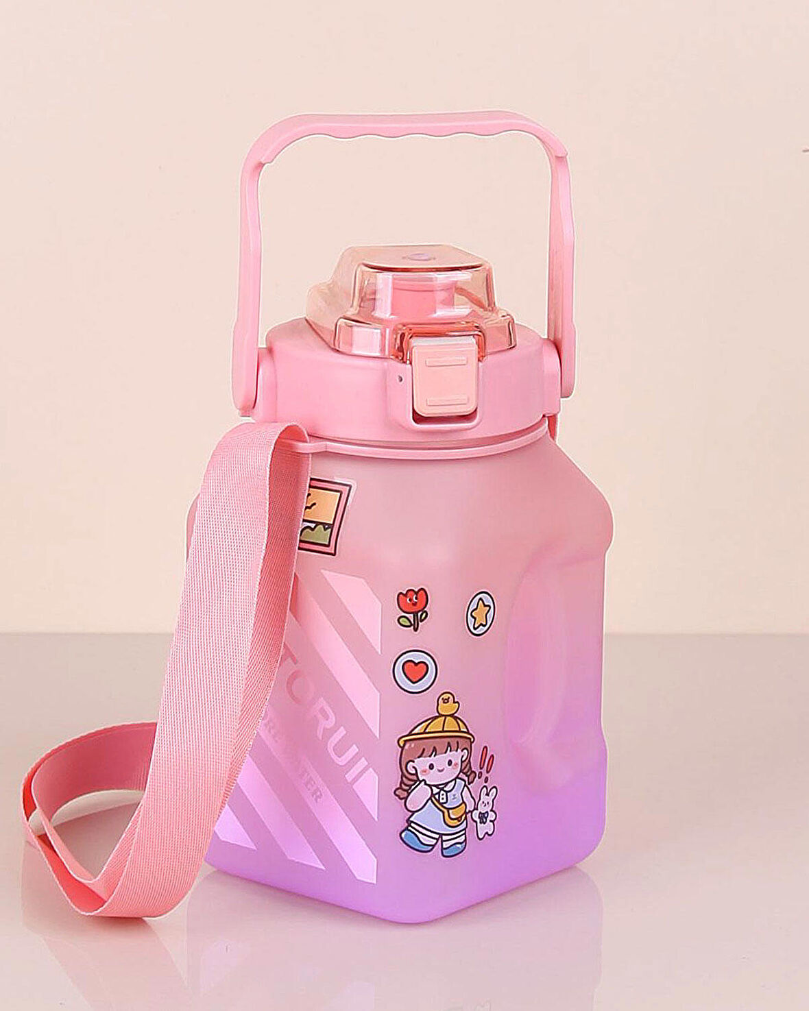 1.5 Litre Motivasyonel Su Matarası Pembe Motivasyon Matarası Tritan Suluk Sticker Hediyeli Suluk