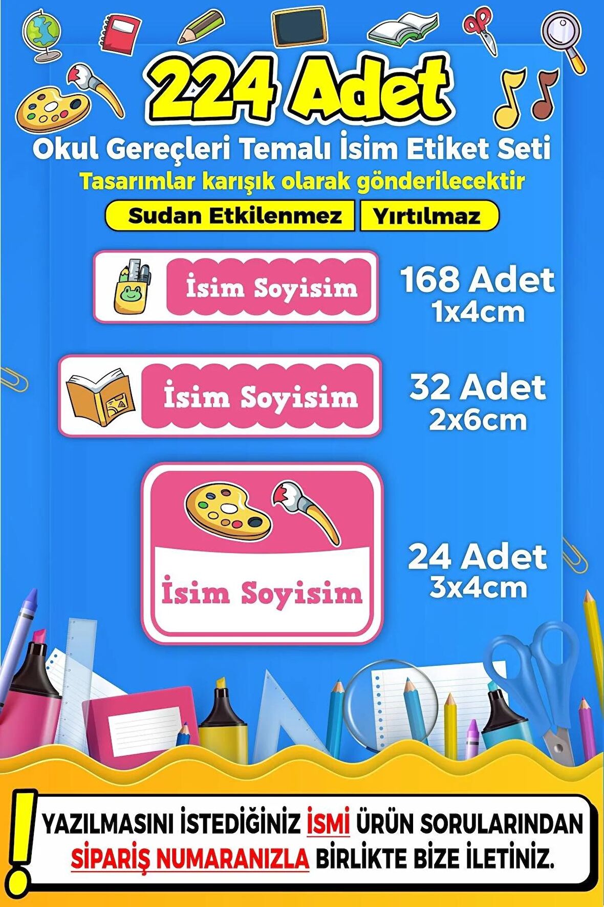 Okul Kreş Kişiye Özel İsim Yazılabilen Etiket Seti - 45