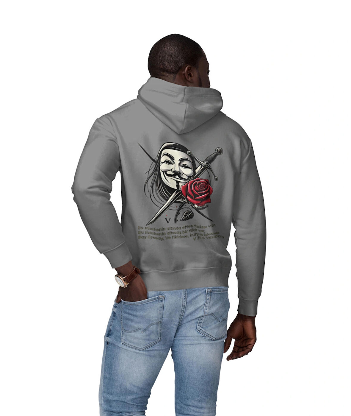 V for Vendetta fikirlere kurşun işlemez baskılı kapüşonlu sweatshirt