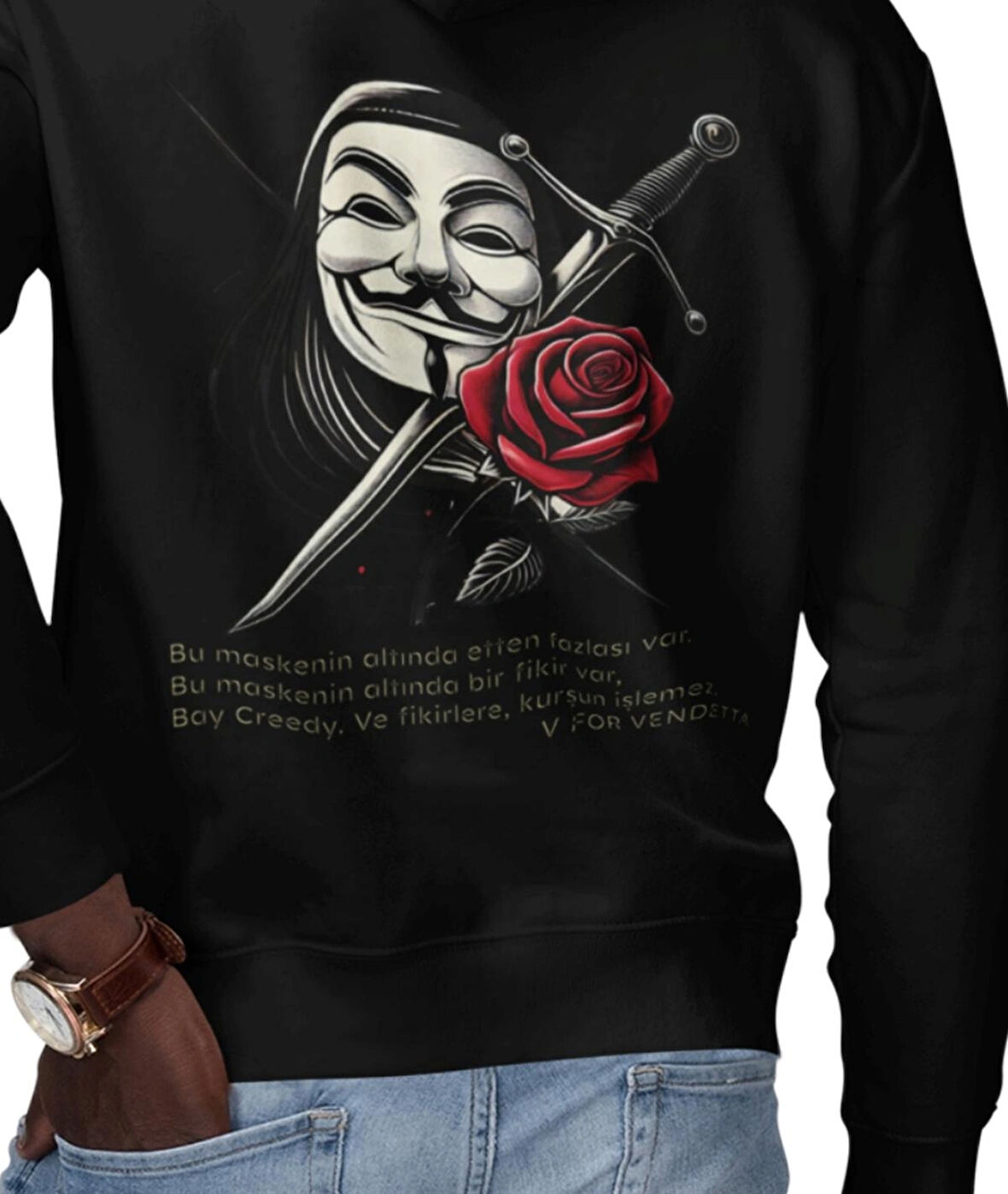 V for Vendetta fikirlere kurşun işlemez baskılı kapüşonlu sweatshirt