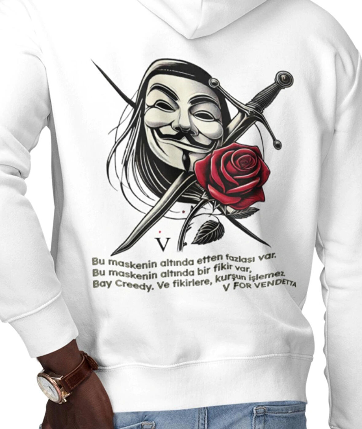 V for Vendetta fikirlere kurşun işlemez baskılı kapüşonlu sweatshirt