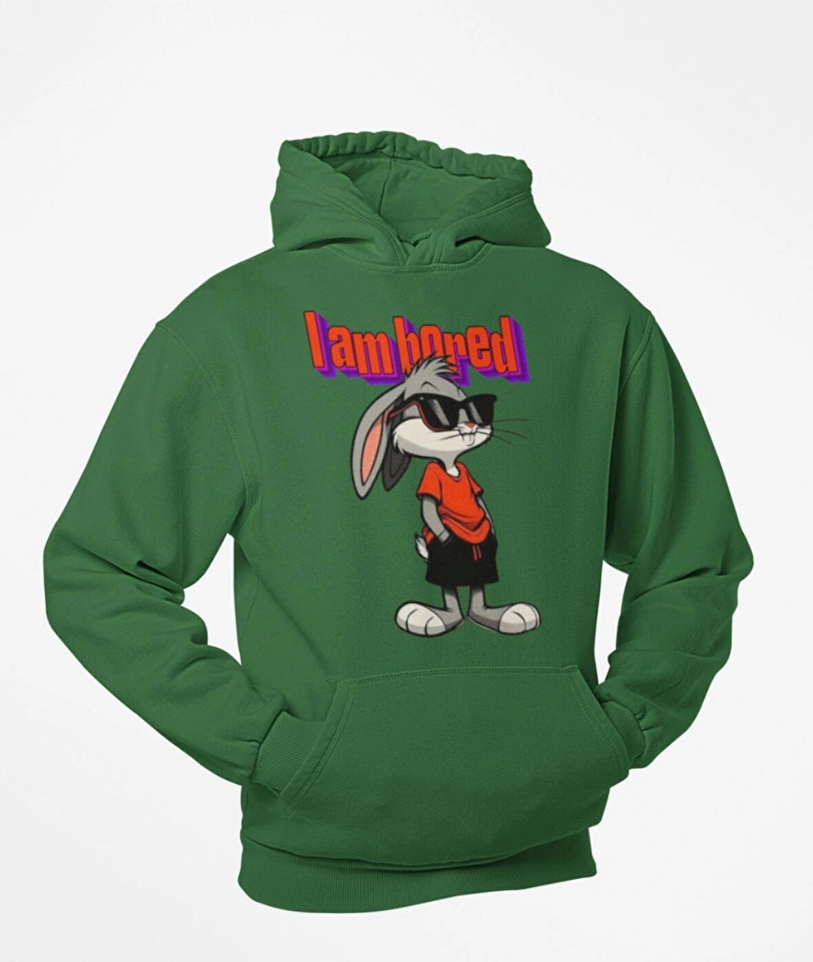 I am bored(sıkıldım) elleri cebinde tavşan baskılı sweatshirt modelleri