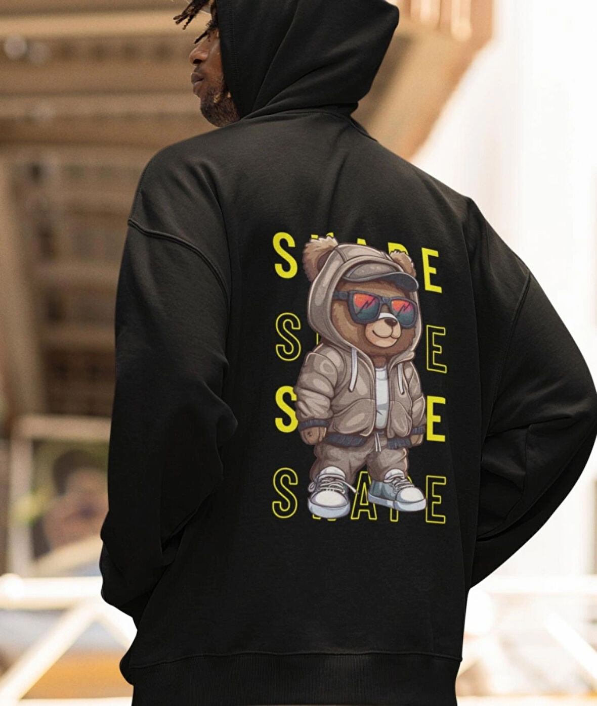 Shape(Şekil) ön ve arka ayıcık baskılı erkek sweatshirt 