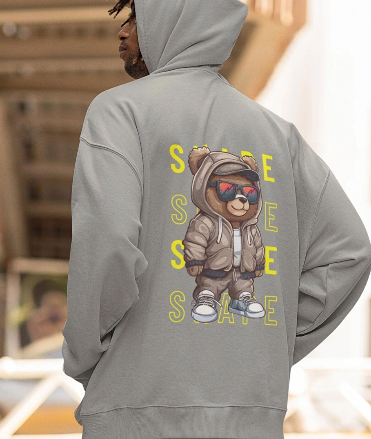 Shape(Şekil) ön ve arka ayıcık baskılı erkek sweatshirt 