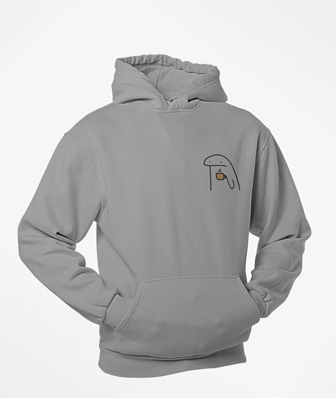 Elinde kahve kupalı emoji baskılı unisex sweatshirts 