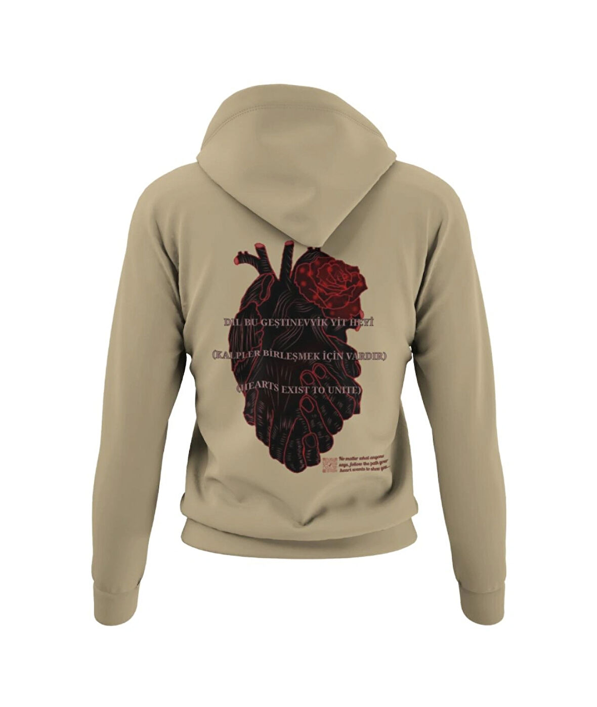 Birleşik çift el kalp temalı unisex kapşonlu sweatshirt