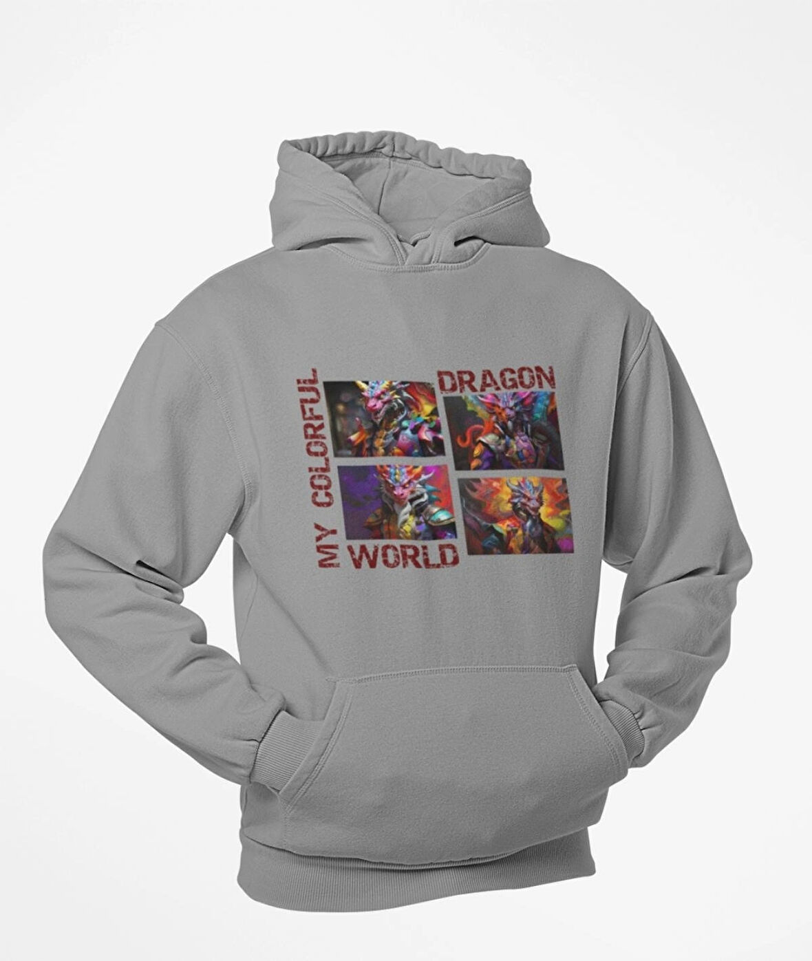 4 parçalı renklerin lordu ejderha kanguru cepli sweatshirt