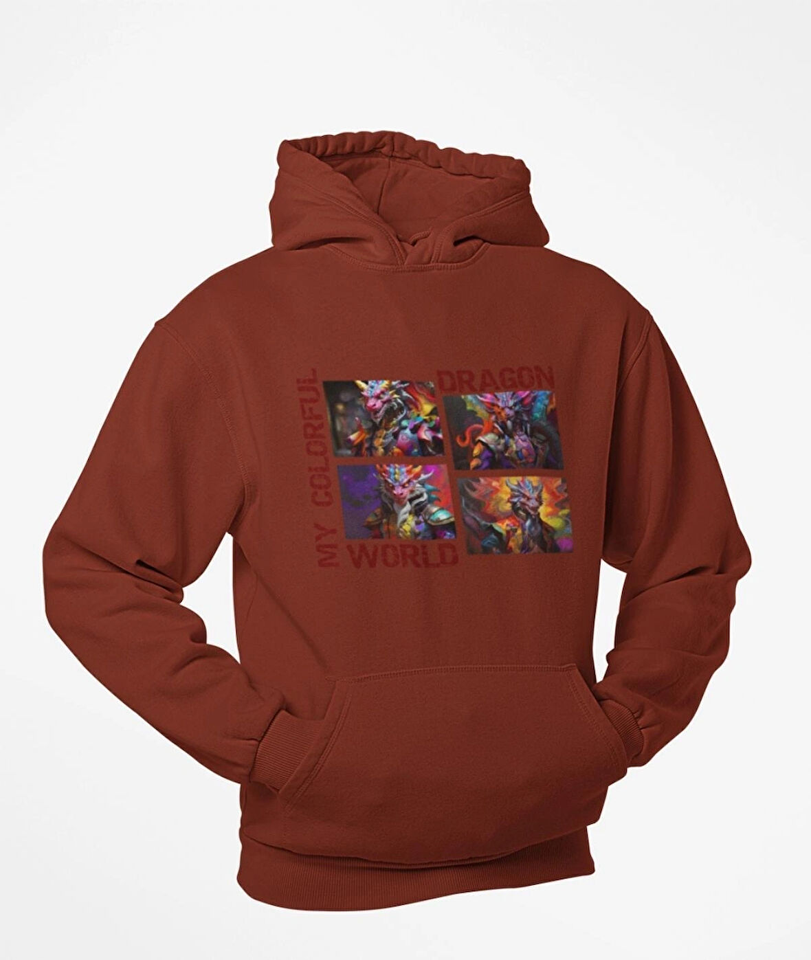 4 parçalı renklerin lordu ejderha kanguru cepli sweatshirt