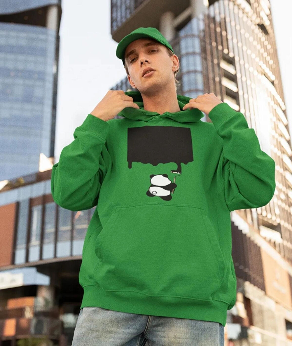 Boyacı panda ön baskılı sweatshirt erkek