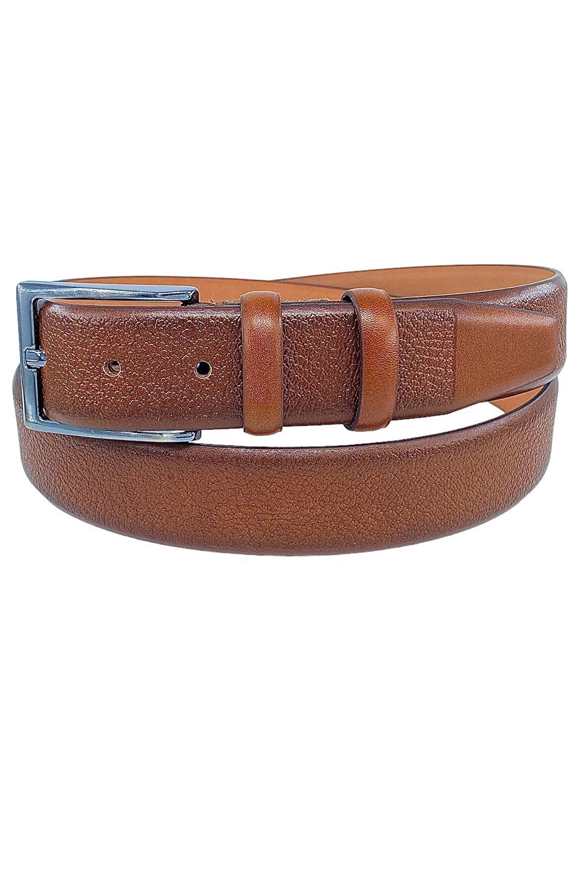 3.5 cm Klasik %100 Hakiki Deri Lüks Kemer Taba Tosado Desenli