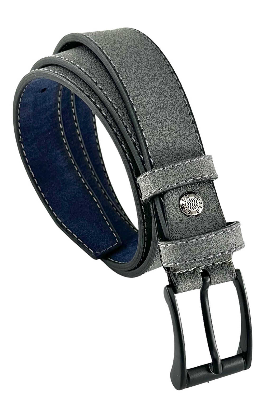 Gri Çocuk Boy Suni Deri Dikişli Model 3 cm.lik Garson Klasik Kemer Okul Kemeri - G15