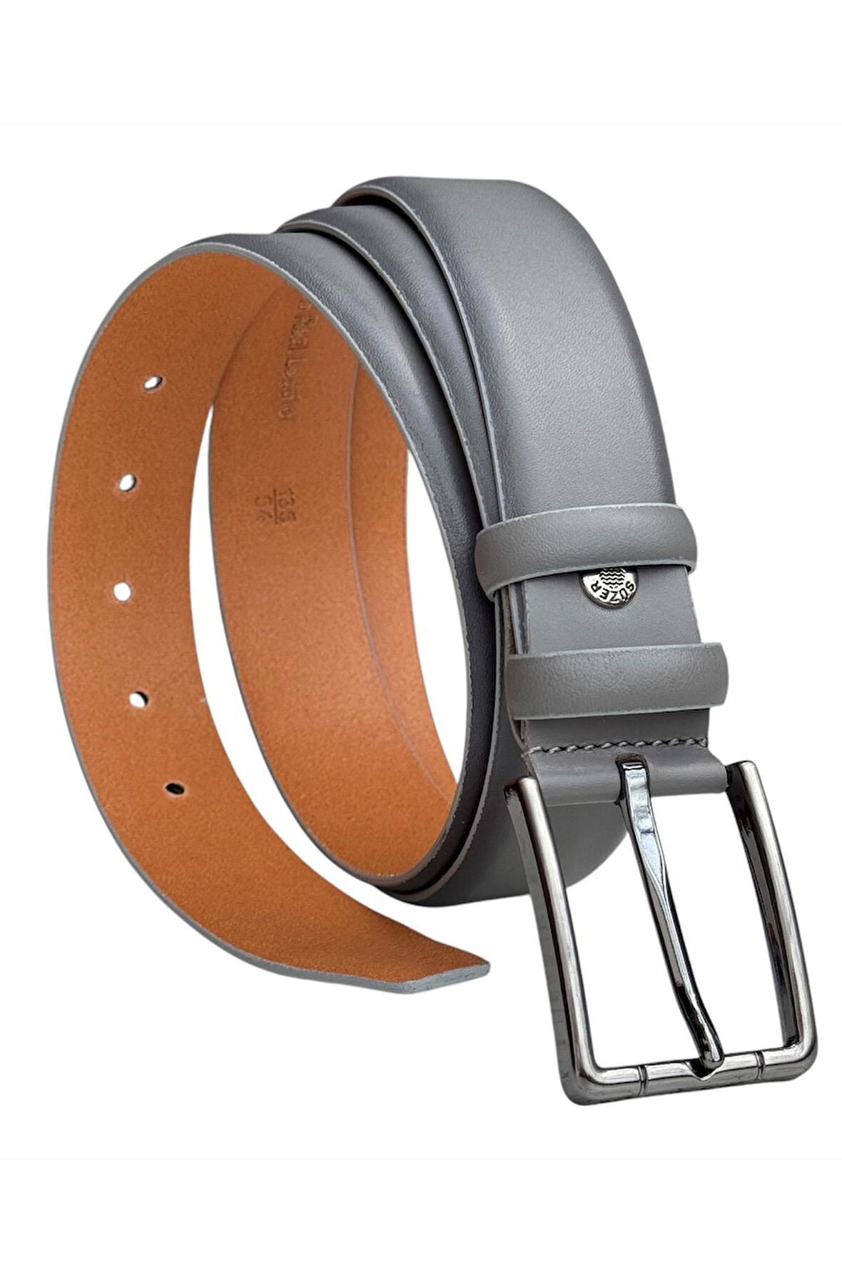 Gri Hakiki Deri Düz Renk Model 3.5 cm. Tokalı Klasik Kemer - 215-Düz