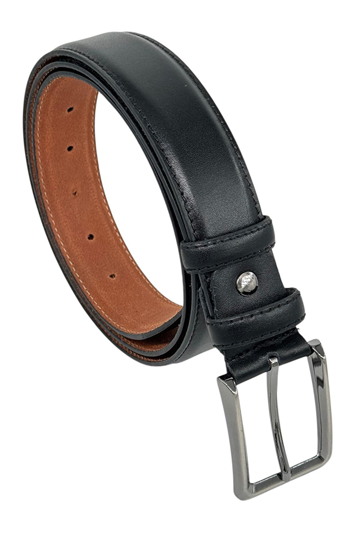 Siyah Hakiki Deri Düz Renk Dikişli Model 3.5 cm. Genişlikli Klasik Kemer - 214-DKSL