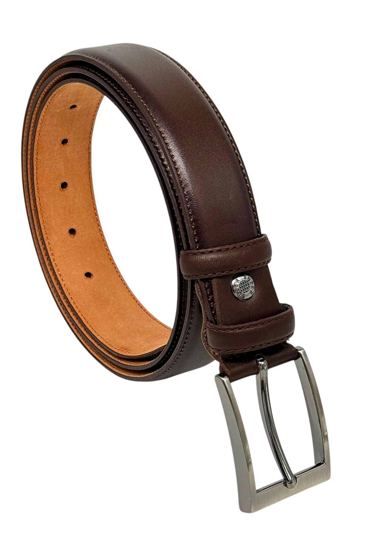 Koyu Kahverengi Hakiki Deri Düz Renk Dikişli Model 3.5 cm. Genişlikli Klasik Kemer - 219-DKSL