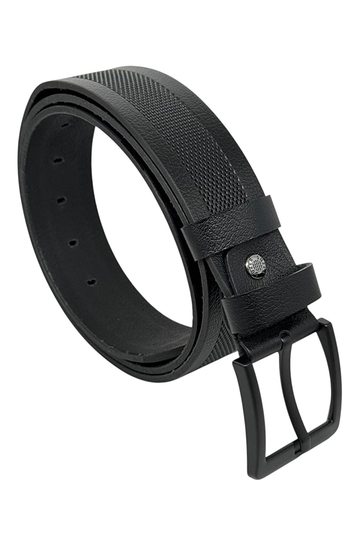 Siyah Hakiki Deri Ortası Hasır Desenli Model 4.5 cm. Genişlikli Spor Kemer - 500-33